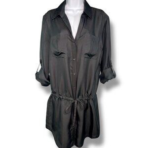 Banana Republic Heritage Black Silk Twill Drawstring Tunic Dress